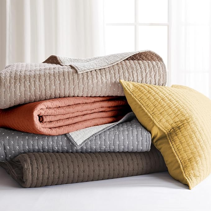 Levtex Home Cross Stitch Reversible Full Bedspread Set (100x104in) with 2 Pillow Shams (26x20in) - Stitch Texture - Adobe - 100% Cotton Full Size Bedspread Set - Lightweight, Soft, Pre-Washed
