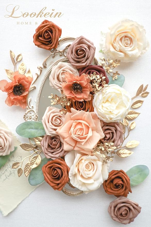 Lookein Artificial Flowers for DIY Wedding Decoration Bridal Bouquet Table Centerpieces Flower Garland Flower Arrangement, Exquisite Terracotta