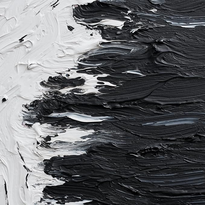 Modern Black &White Abstract Canvas Wall Art,Large 3D Textured Oil Painting | Hand-Painted Vertical Ocean Waves Artwork for Living Room Bedroom Office, Minimalist Contemporary Wall Decor, 24x36 In