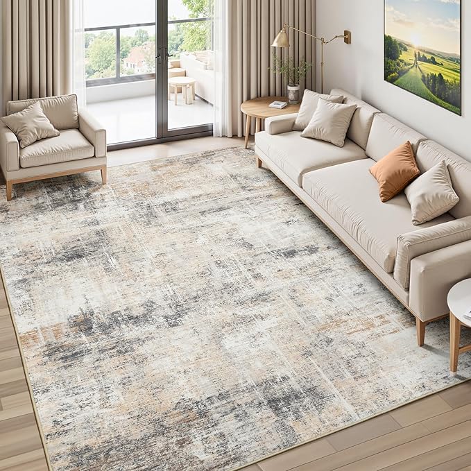 Lofus 6x9 Area Rug for Living Room, Gold Abstract Rugs with Non-Slip Backing, Neutral Modern Washable Carpet for Bedroom Dining Room Home Office Nursery Indoor