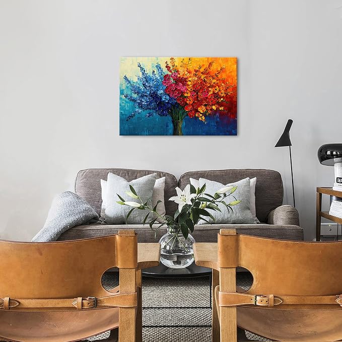 Abstract Wildflower Wall Art for Living Room Bedroom Decor Nature Flower Painting Print Blue Red Yellow Bouquet Pictures Colorful Floral Poster Modern Artwork Bathroom Kitchen Home Decoration 24x36in