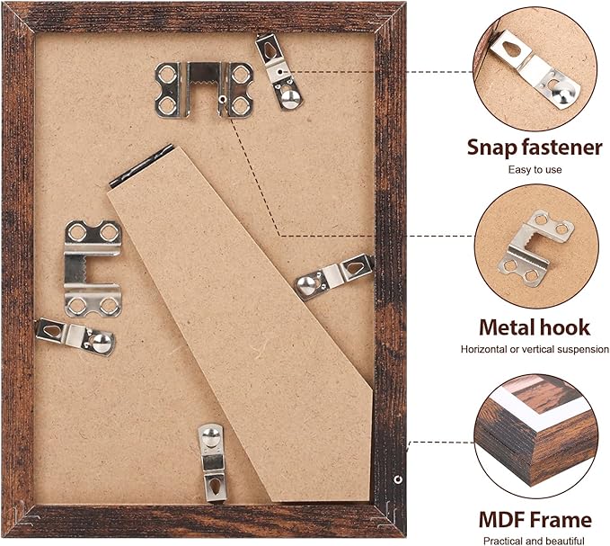 Fixwal 5x7 Rustic Picture Frame Set of 5, Vintage Distressed Photo Frames with Tempered Glass, Decorative Art for Wall Hanging and Tabletop Placement, Display 4x6 with Mat or 5x7 Without Mat