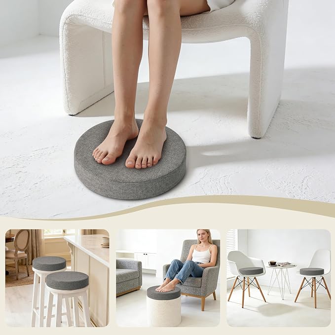 AddGrace 2.5" Thick Non Slip Round Chair Pad 1 Pack, 16", Light Grey | Machine-Washable Cover, Non-Slip, for Kitchen, Dining Room, Office, Floor, Bistro Cafe, for 16" Ottoman, 16" Round Stool
