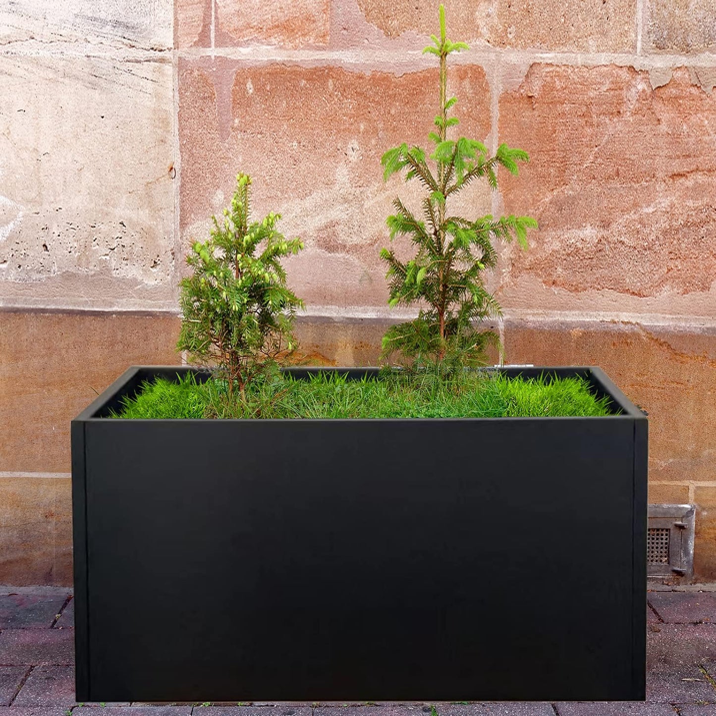 Galvanized Steel Metal Planter Rectangular Indoor Black Planter Box Large Outdoor Planters Steel 31.5" x 16" x 16" Commercial Residential for Patio, Deck, Garden