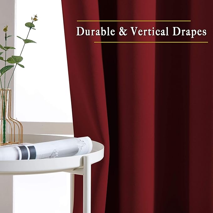NICETOWN Blackout Curtain Panel Grommet - Home Decorations Thermal Insulated Solid Grommet Top Blackout Living Room Panels/Drapes for Gift (Burgundy Red, 1 Pair, 46 x 72-Inch)