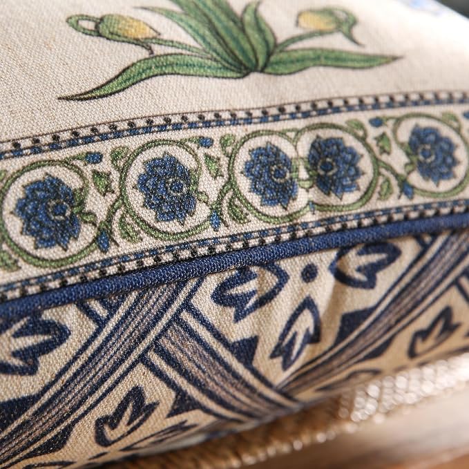 patdrea Designer French Vintage Linen Throw Pillow Cover,18"x18"-Ivar B | Vinage Decorative Pillow Case,Floral Pattern,White Pillow Cover for Couch Living Room Bedroom Sofa Outdoor