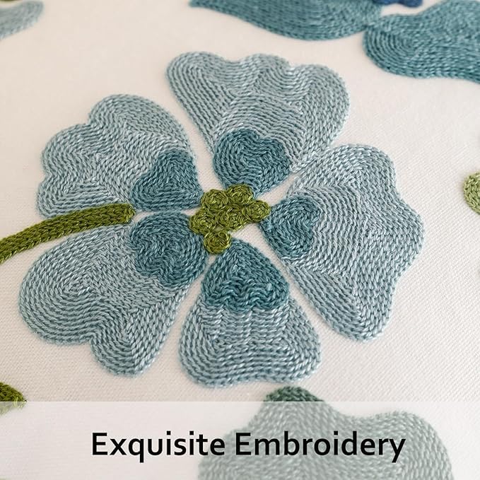 Embroidered Throw Pillow Covers 18x18 inch Pack of 2 Blue Blossoms Spring Summer Decorative Pillowcases Farmhouse Coastal Pillow Cushion Cases Home Decor for Sofa Bed Living Room