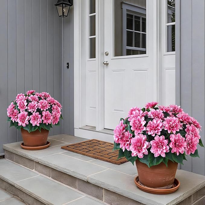 VIERENA 8 Bundles Artificial Dahlia Flowers for Outdoors Spring Summer Decor, No Fade Silk Flower Faux Dahlias Plant Arrangement for Home Garden Balcony Farmhouse（Pink）