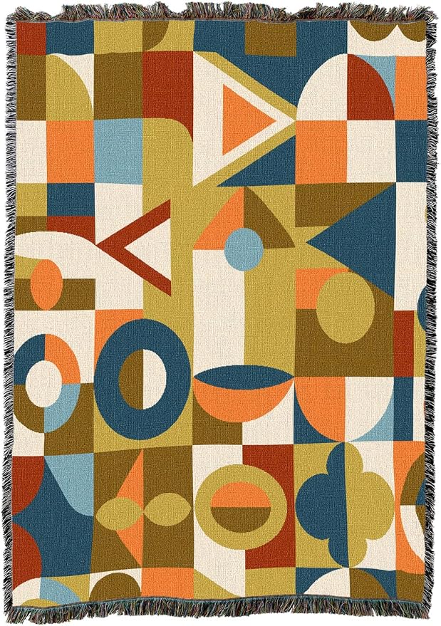 Pure Country Weavers Retro Geometric Shapes Blanket - Mid Century Modern - Gift Tapestry Throw Woven from Cotton - Made in The USA (50X60)