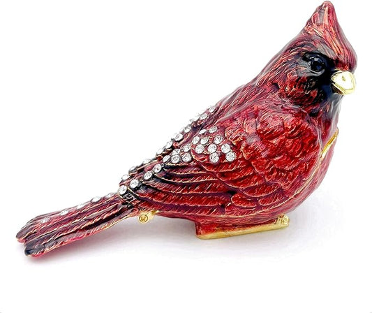 Luxury Red Cardinal Bird Gifts Jewelry Trinket Boxes Hinged.Decorative Keepsake Ring Box.Necklace Rings Earrings Organizer.Bird Figurines Accents Home Decor Gifts for Women.