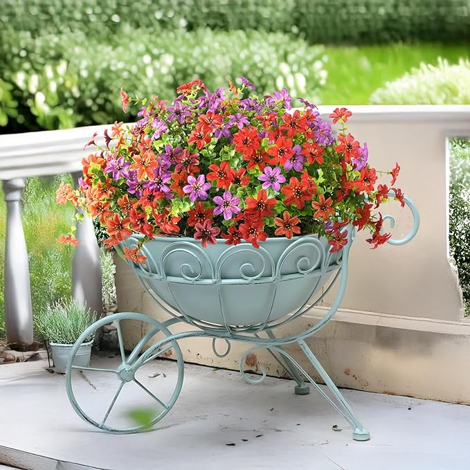 Artificial Flowers Fake Hanging Basket for Outdoor Spring Summer Decoration, 12 Bundles Faux Hanging Plants UV Resistant, Realistic Silk Flower for Outside Planters Porch Patio Balcony Yard Garden
