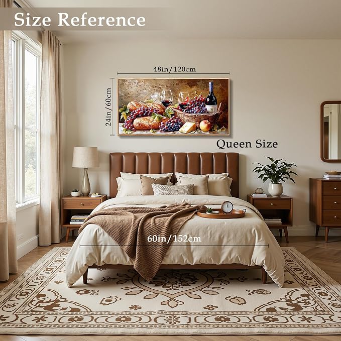 imjiayu Large Framed Wall Art, Dining Room Wall Art, Rustic Wall Decor, Vintage Grape Wine Canvas Prints, Fruit Food Harvest Paintings Wall Decor Living Room Kitchen Farmhouse Home Bar 24"x48"