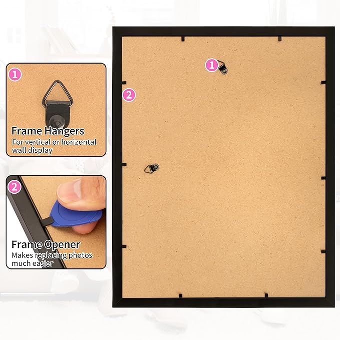 Picture Frames, 11x14 Picture Frames with Mat, 2 Pack Wall Hanging Photo Frame for Office Home Wall Decor, Black Frames with Clear Plexiglass for Posters, Photos & Art Prints