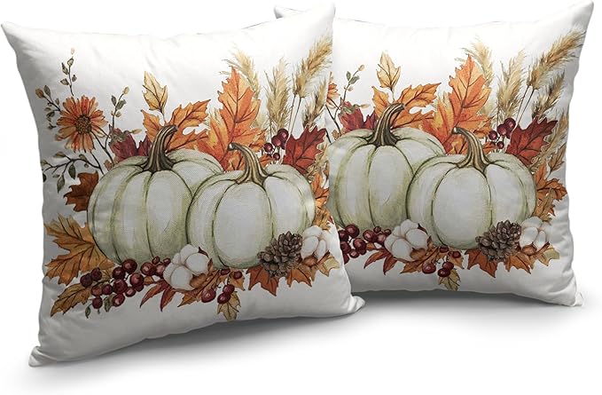 Fall Pumpkin Pillow Covers 24x24 Set of 2 Autumn Harvest Throw Pillow Covers Maple Leaves Pillowcase Thanksgiving Cushion Case for Home Decor Outdoor Sofa