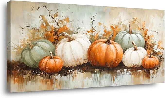 Ggaafet Autumn Pumpkin Wall Art for Living Room Canvas Oil Painting Prints Beautiful Fall Still Life Art Deco Retro Rustic Artwork Office Bedroom Farmhouse Dining Room Decor Large