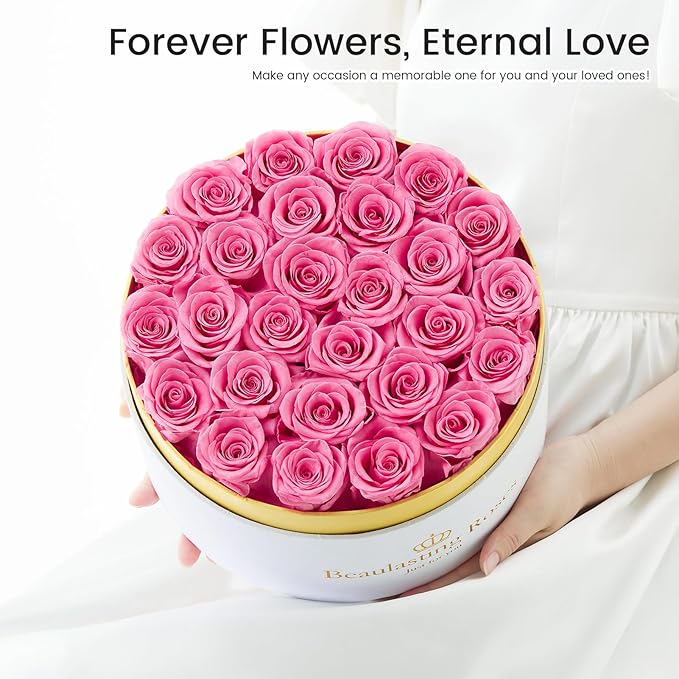 27 Preserved Roses Forever Flowers Real Roses in a Box Mother's Day Birthday Flowers for Her Mom Women Wife Valentine's Day, Pink Roses