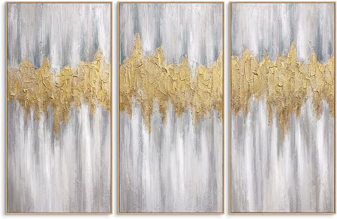 SAFERRYHOME Abstract Hand Painted Wall Art, Large 20"x40"x3 Framed | 3D Textured Framed Gold Wall Decor, Modern Golden Abstract Painting Minimalist Artwork for Home Office Living Room Hallway