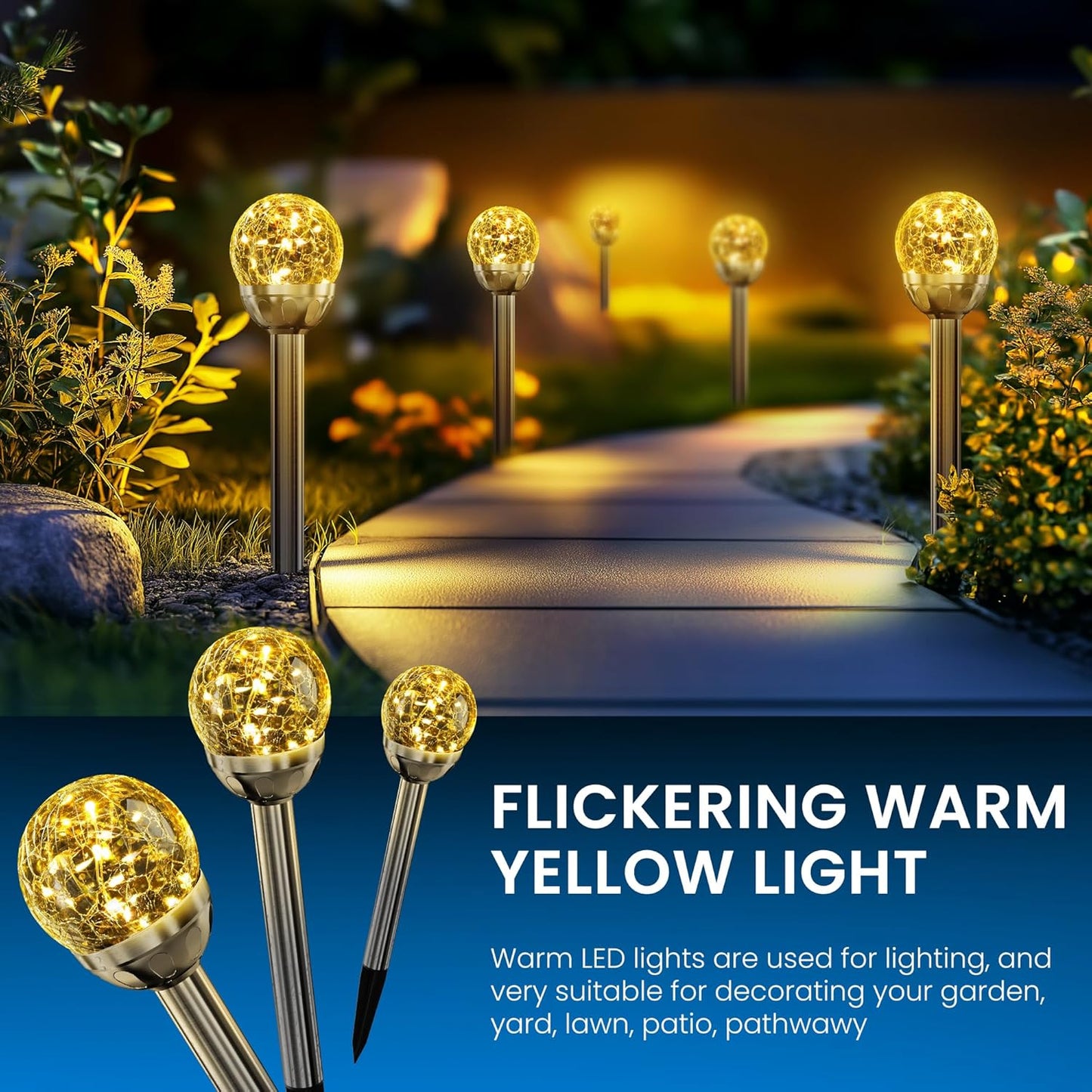 SOLPEX Solar Garden Lights String - 3 Pack Warm White, Solar Powered Cracked Glass Ball, Waterproof for Outdoor & Patio Decoration