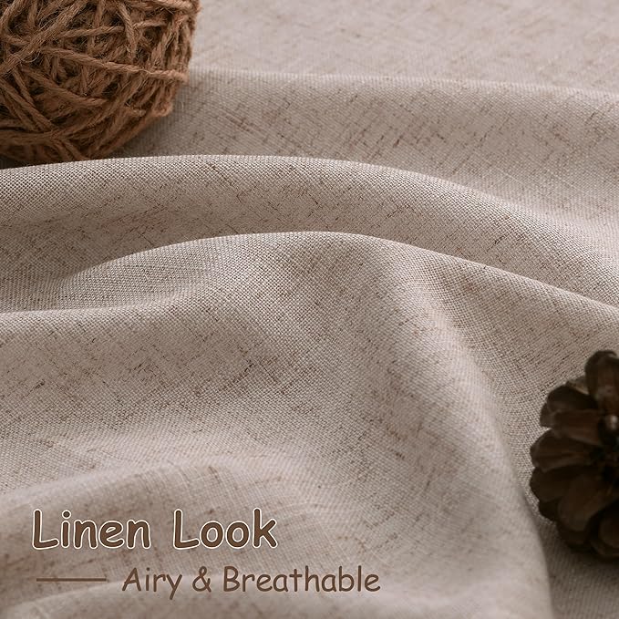 Oatmeal Linen Curtains 120 Inch Extra Long for Living Room Back Tab Light Filtering Semi Sheer Drapes Modern Farmhouse Boho Decor Cotton Textured Curtain for Floor to Ceiling High Window 52x120
