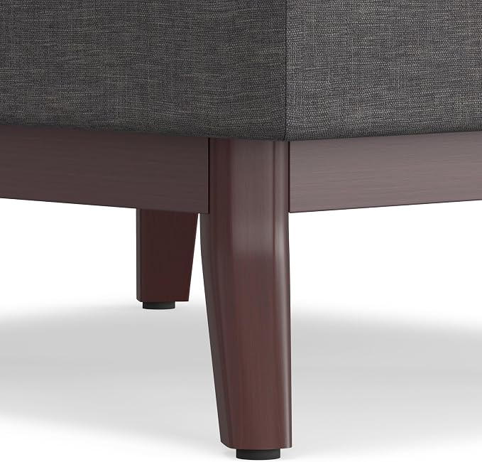 SIMPLIHOME Owen Coffee Table Storage Ottoman - 34" Wide x 19" High Upholstered Linen Look Fabric Rectangular Lift-Top Ottoman in Slate Grey, Mid-Century Modern Bench for Living Room with Tapered Legs