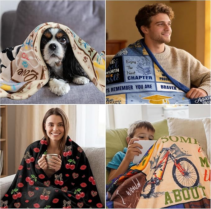 Graduation Blanket Gifts for Him, Soft Cozy Blue Class of 2026 Throw Blanket, Inspirational Quotes Graduation Blanket, 50"x60"