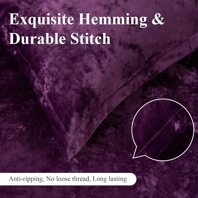 Ivellow Crushed Velvet Comforter Set King Purple Comforter Set 5pcs Ultra Soft Lightweight Breathable Bedding Set Luxury Cozy Flannel Comforter King Size (1 Comforter,2 Pillow Shams, 2 Euro Shams