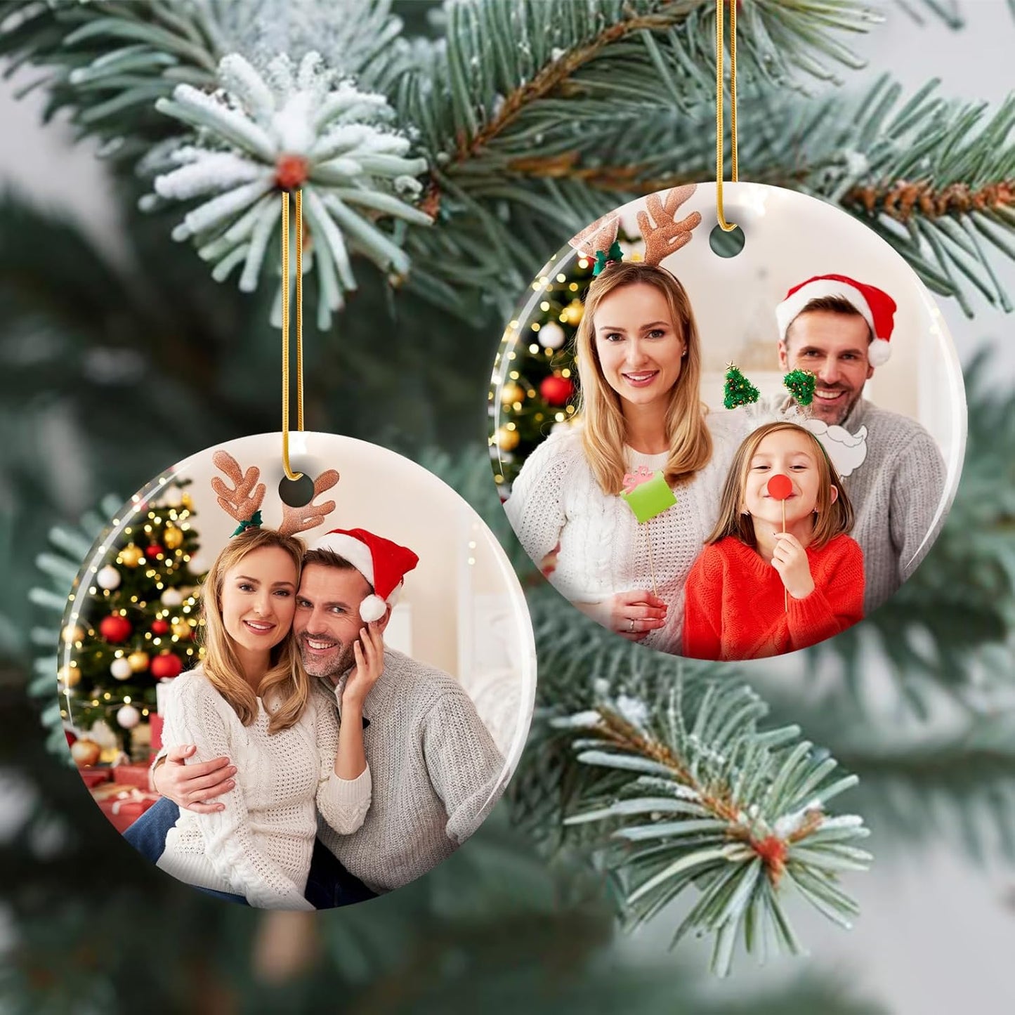 Personalized Christmas Ornaments 2025 - Custom Double-Sided Photo Ceramic Xmas Tree Hanging Decor, Unique for Family Friends (A04-Ceramic Style)