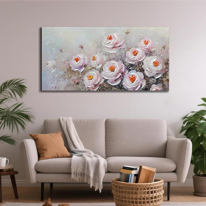 Acocifi Canvas Painting Pink Florals Wall Art,Textured Picture 40"x20" | Vintage Impression Artwork, Waterproof Canvas, Easy to Hang, Durable Colorfast, Suitable for Bedroom Living Room Home Decor