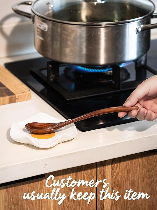 Miamolo Cute Spoon Rest for Stove Top, Ceramic Egg Spoon Holder for Kitchen Counter Spatula Holder, 5.3in Coffee Spoon Rest, Sunny-Side Up Funny Cooking Spoon Holder for Utensils, Kitchen DéCor