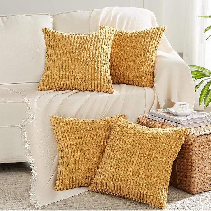Fancy Homi 4 Packs Decorative Throw Pillow Covers for Living Room Couch Bed, Modern Farmhouse Boho Home Décor Accent Cushion Case, 16" x 16" (Pack of 4), Mustard Yellow