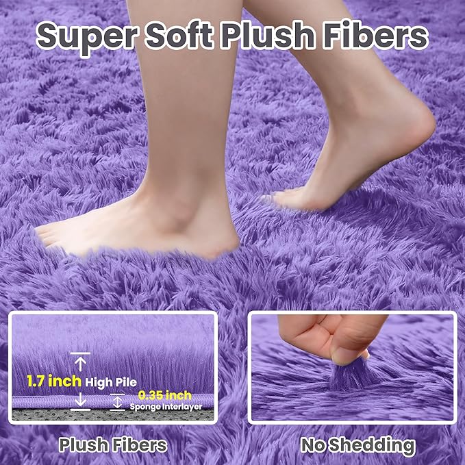 6x9 Area Rugs for Living Room Rug: Soft Fluffy Shag Purple Rugs for Bedroom, Non-Slip Large Fuzzy Plush Rug Indoor Floor Carpet for Nursery Kids Boys Girls Room, Dorms, Playroom, Modern Home Decor