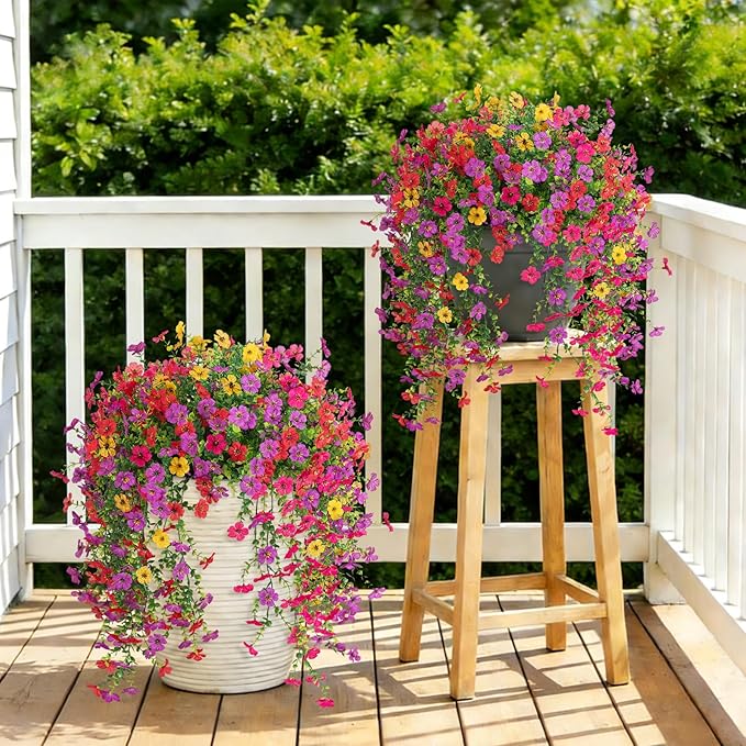 8 PCS Fake Artificial Hanging Flowers for Outdoors Decoration, Faux UV Resistant Artificial Outdoor Flowers, Fake Plants Look Real Daisy No Fade Spring Decor for Porch Home Patio Balcony and Yard