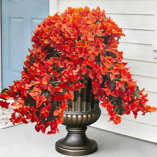 Grunyia 4 Pack Faux Bougainvillea Artificial Flowers, UV Resistant Silk Trailing Vines for Outdoors (Orange)