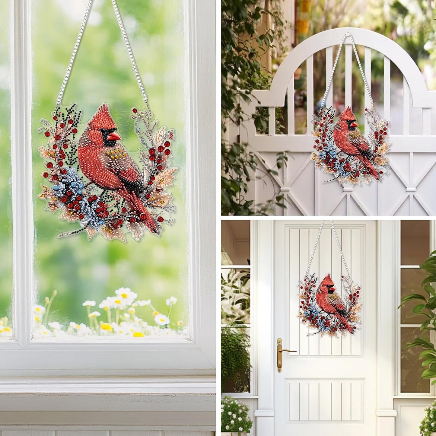 EOBROMD Diamond Hanging Art Kits for Adults Cardinal Birds, Suncatcher Diamond Art Painting, DIY Special Shaped Rhinestone Kits for Adults, Window Pendants Home Garden Wall Hanging Ornament