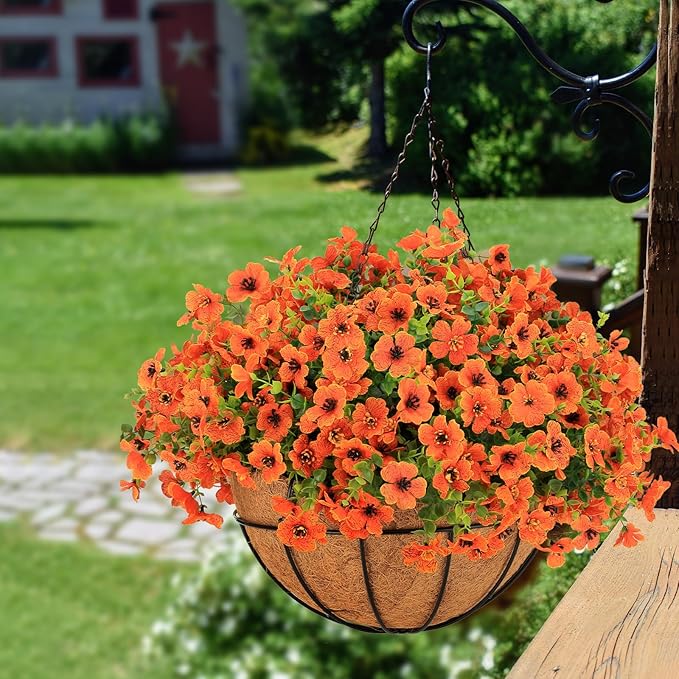 MERIXMAS 24 Bundles Fall Flowers Artificial for Halloween Decoration Outdoors, Fake Plants Autumn, Mums Daisy Eucalyptus Realistic UV Resistant for Garden Patio Porch Home Decor, Orange