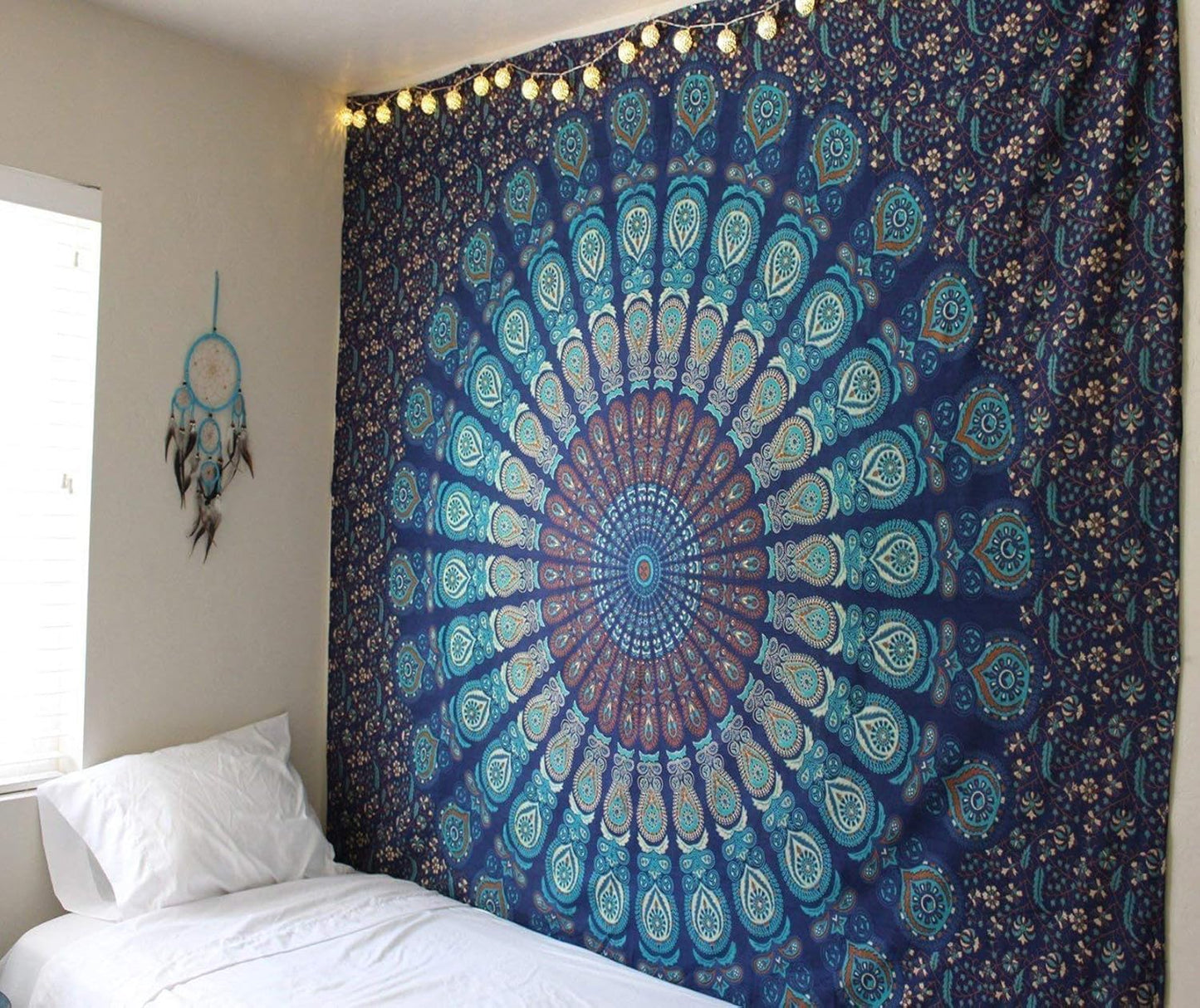 Rajsee Blue Mandala Tapestry for Bedroom, Aesthetic Room Decor, Queen 210x220 cms