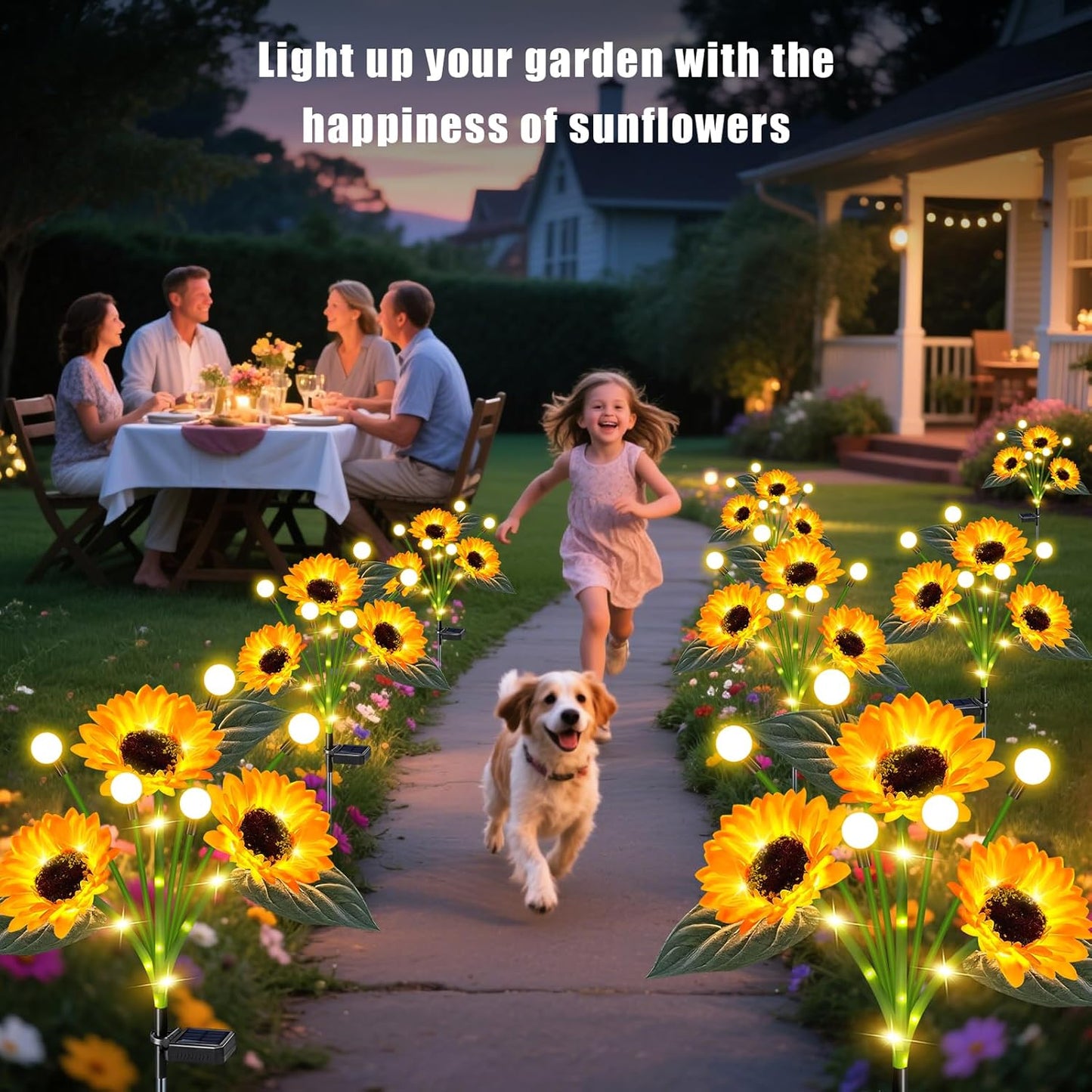 Solar Sunflower Lights Outdoor Waterproof - 6 Pack Solar Powered Sunflowers with Firefly Solar Lights for Garden Lawn Decor