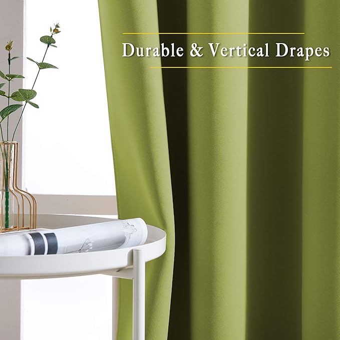 NICETOWN Room Darkening Curtain Panel Grommet - Home Decorations Thermal Insulated Solid Grommet Top Room Darkening Living Room Panels/Drapes for Gift (Fresh Green, 1 Pair, 46 x 72-Inch)