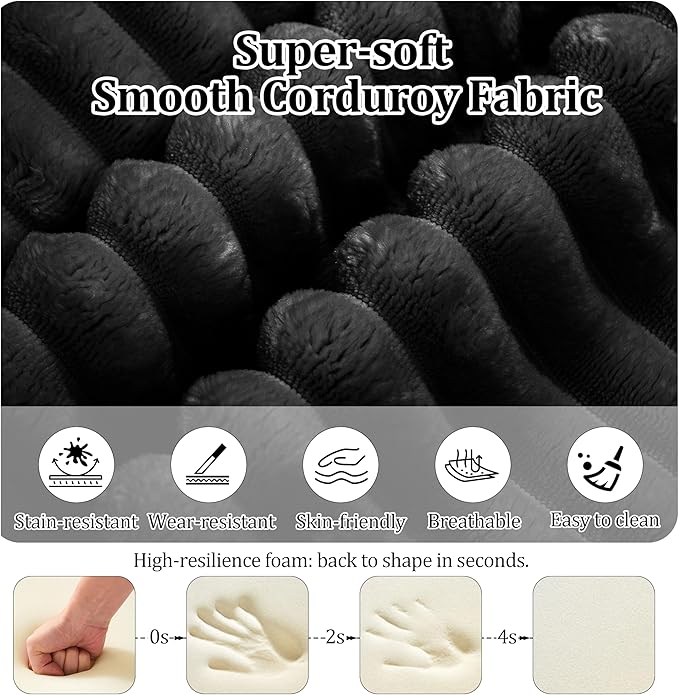 27.56'' Plush Fluffy Corduroy Poofy Ottoman in a Box for Boneless Sofa Couch, Modern Compressed Foot Rest, Small Comfy Rectangle Boneless Pouf Footstool Ottoman for Living Room, Bedroom, Black