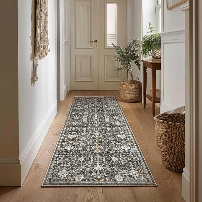 Machine Washable Hallway Runner Rug: 2'x6' Kitchen Rugs Soft Non-Slip Low Pile Vintage Boho Carpet Runners for Indoor Entryway Kitchen Bedside Bedroom Bathroom Farmhouse Decor