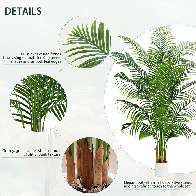 2 Pack Artificial Palm Tree Indoor Plant 7FT Tall Fake Tropical Palm Tree in Pot, Real Bark Design Faux Areca Palm Tree for Home Office Living Room Bedroom Farmhouse Modern Outdoor Topiary Tree