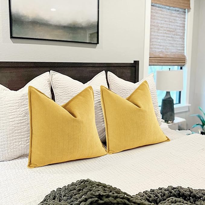 ZWJD Yellow Pillow Covers 24x24 Set of 2 Chenille Throw Pillow Covers with Elegant Design Soft and Luxurious Decorative Throw Pillows for Couch, Bed, and Home Decor