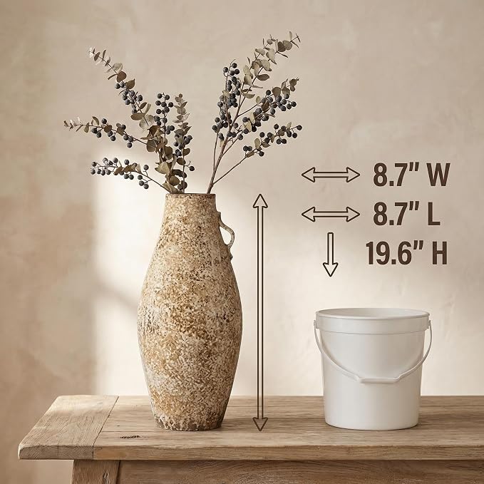 Ceramic Rustic Farmhouse Vase,Extra Large Terra Cotta Vase, Huge Pottery Decorative Flower Vases for Living Room Entryway Table Centerpiece Decor(19.6'' X 8.7'' x 8.7'')(Bottle)