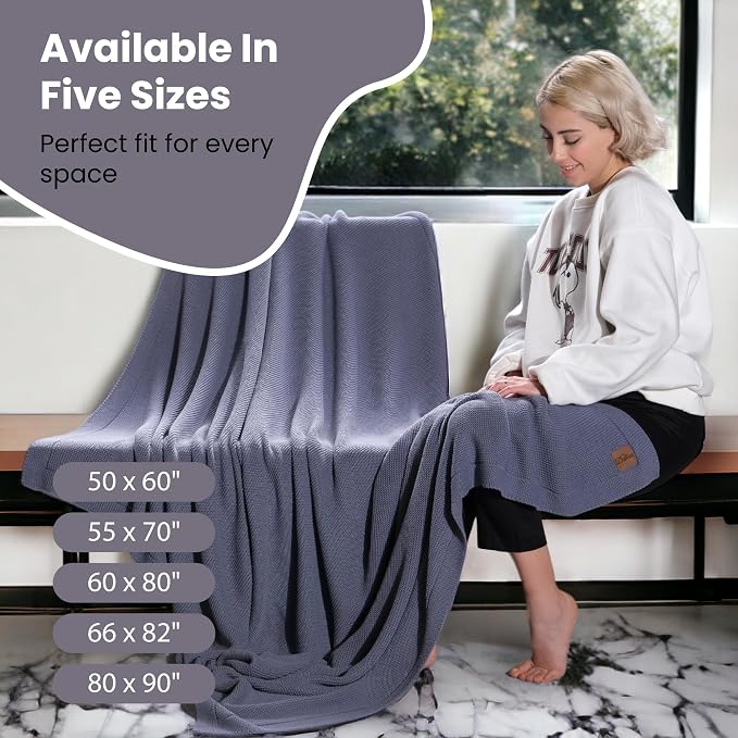 Dalisa Alina Throw Blanket 100% Organic Cotton, Soft Lightweight Blanket for Couch & Bed, 50 x 60 Inches, Aegean Blue