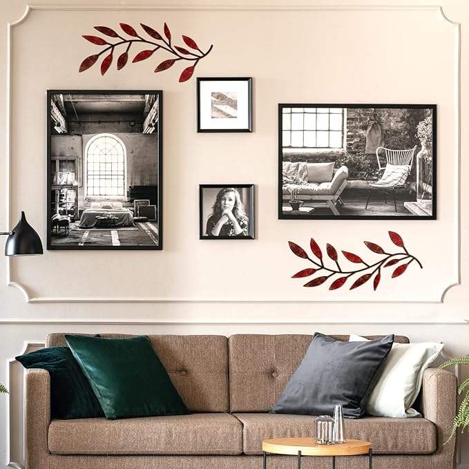 Zhengmy 2 Pieces Metal Tree Leaf Wall Decor Vine Olive Branch Leaf Wall Art Living Room, Hallway Wall Decor Outdoor Decoration(Autumn Color)