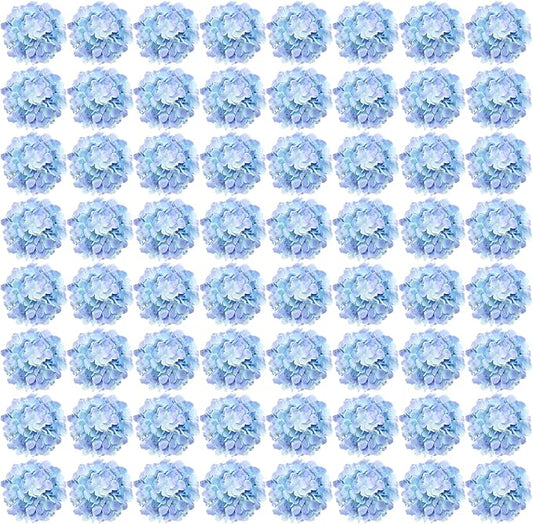 Auihiay 64 PCS Full Artificial Hydrangea Flowers, Blue Purple Silk Hydrangea Heads with Stems, Fake Flowers for Wedding Centerpieces, Baby Shower, Home, Garden, Party Decoration (Blue Purple)