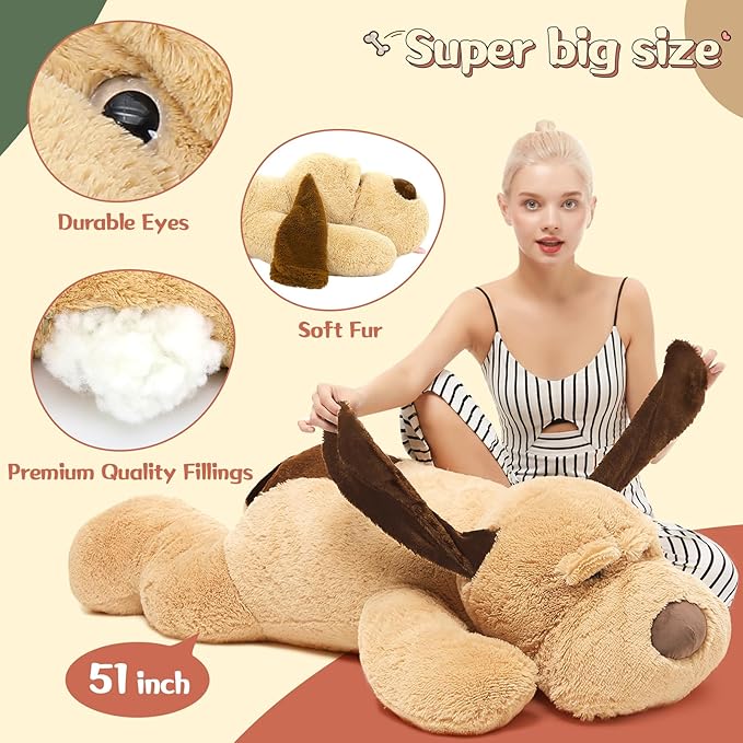 MorisMos Giant Stuffed Dog Animals, 51inch Big Stuffed Dogs Plush, Soft Large Puppy Pillow for Kids, Girls, Boys