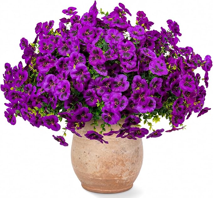 24 Pcs Artificial Fake Pansy Flowers for Outdoor,Faux Silk Plants Flowers UV Resistant Pansies Spring Flowers for Planter Front Door Porch Yard Patio garden Window Box Home Decor(Light Purple)