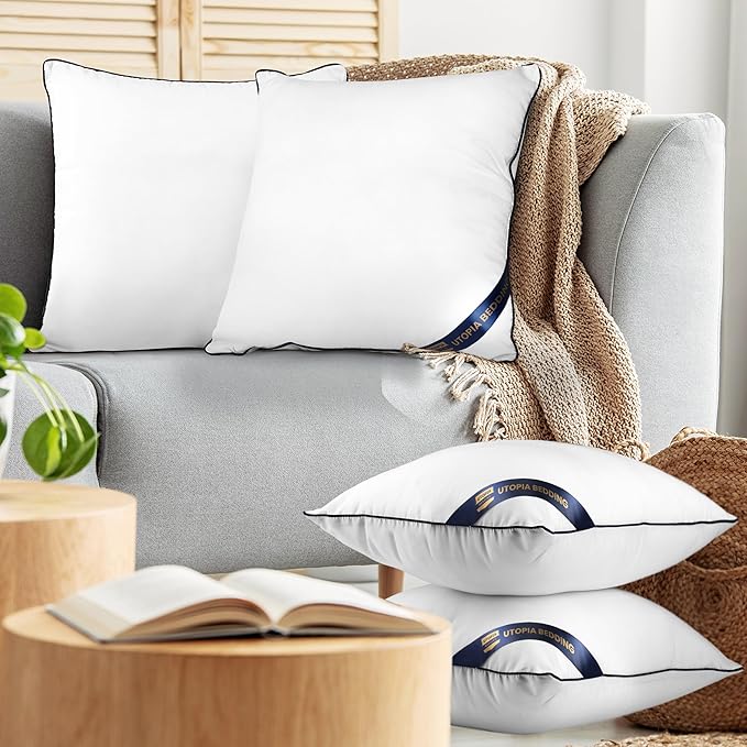 Utopia Bedding Throw Pillow Inserts (Pack of 4, White), 14 x 14 Inches Decorative Indoor Pillows for Sofa, Bed, Couch, Cushion Sham Stuffer