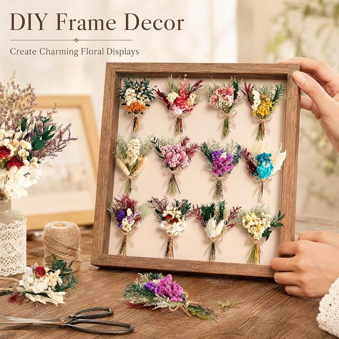 12/24PCS Handmade Dried Flower Bouquet with Stems Natural Dried Wildflowers 7.5 Inch Mini Dry Flowers for Vase Farmhouse Decor, Wedding Styling, Photography Props, Gift DIY(12pcs, Colorful)